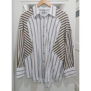 NWT Wild Palms Button Shirt 100% Cotton Long Sleeve Stripe Beach Stretchy